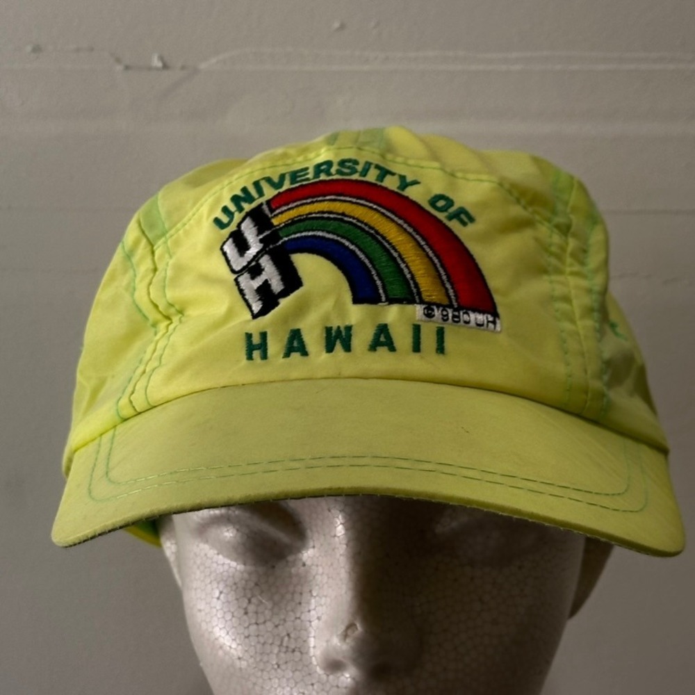 Vintage University of Hawaii Rainbow Warriors Neon Yellow 5 Panel Hat Sportcap